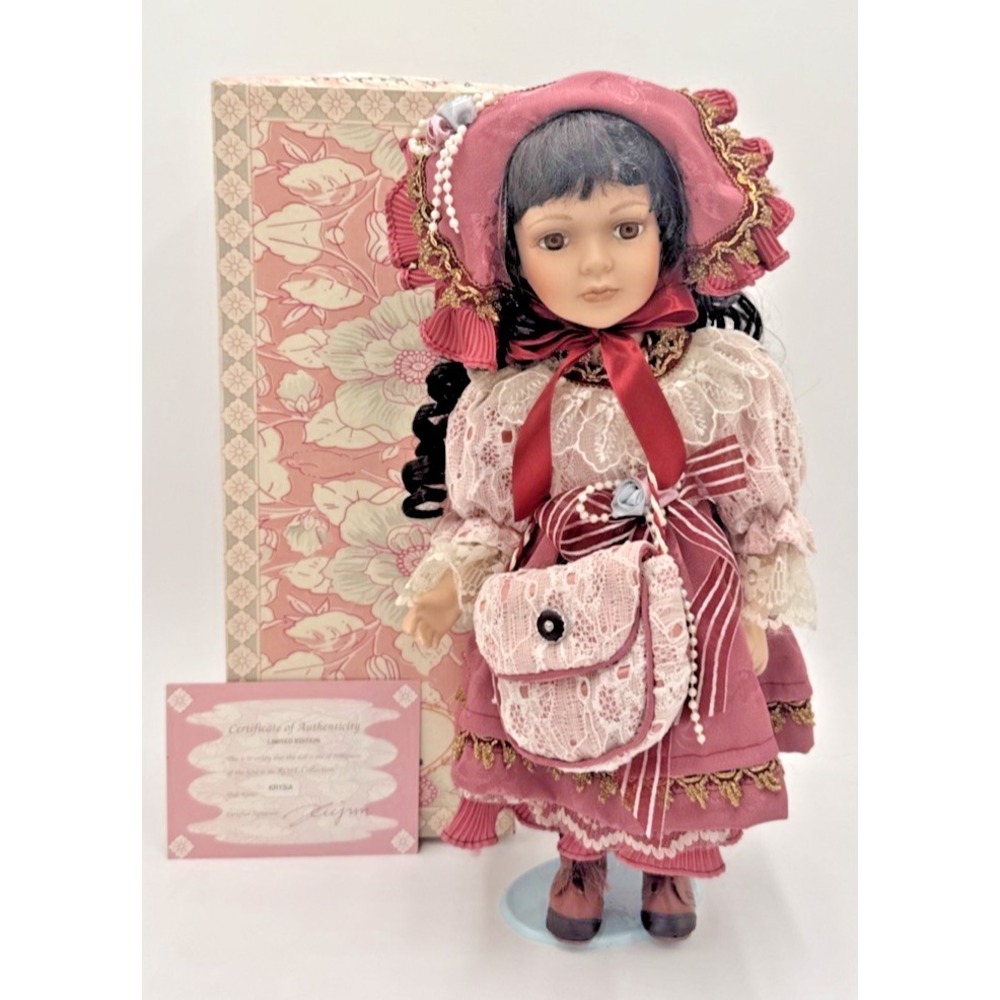 The Rose Collection 16" Porcelain Doll in Original Box +Stand Vintage Victorian